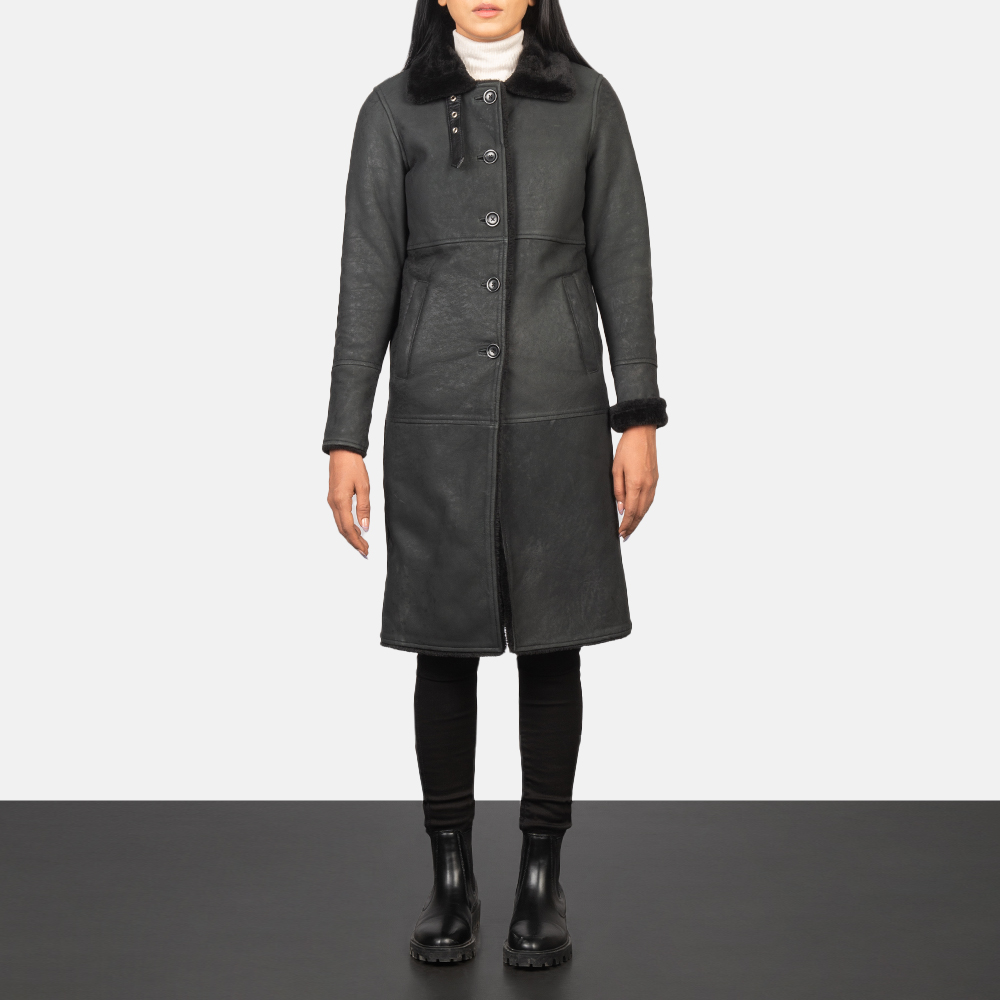 Alina Shearling Black Leather Coat