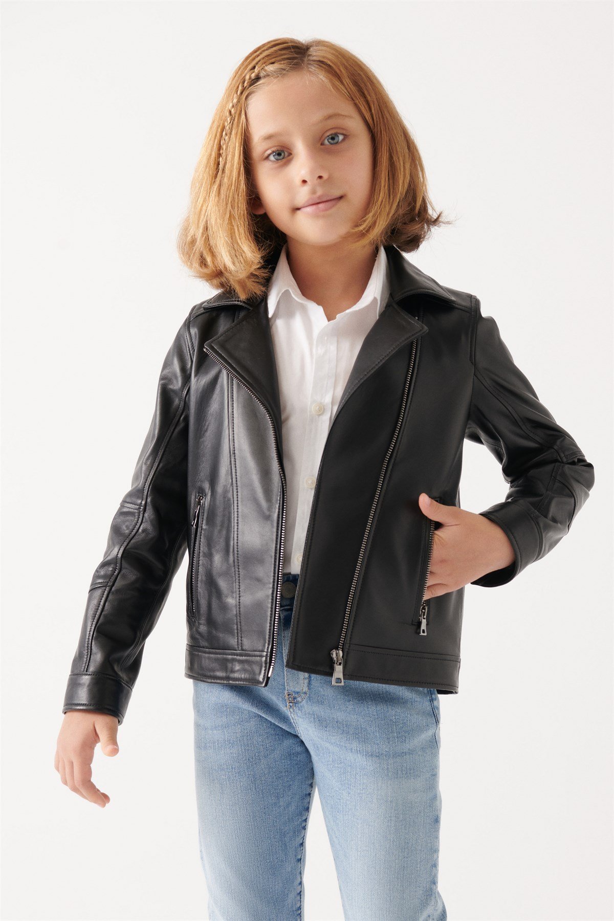 VILMA Girls Black Leather Jacket