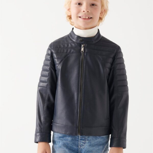 FRED Boys Navy Blue Leather Jacket
