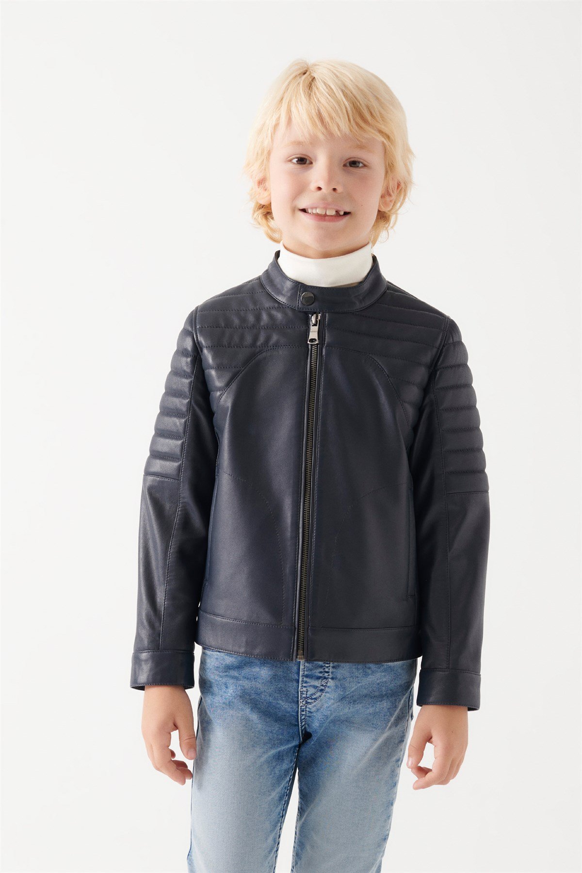 FRED Boys Navy Blue Leather Jacket
