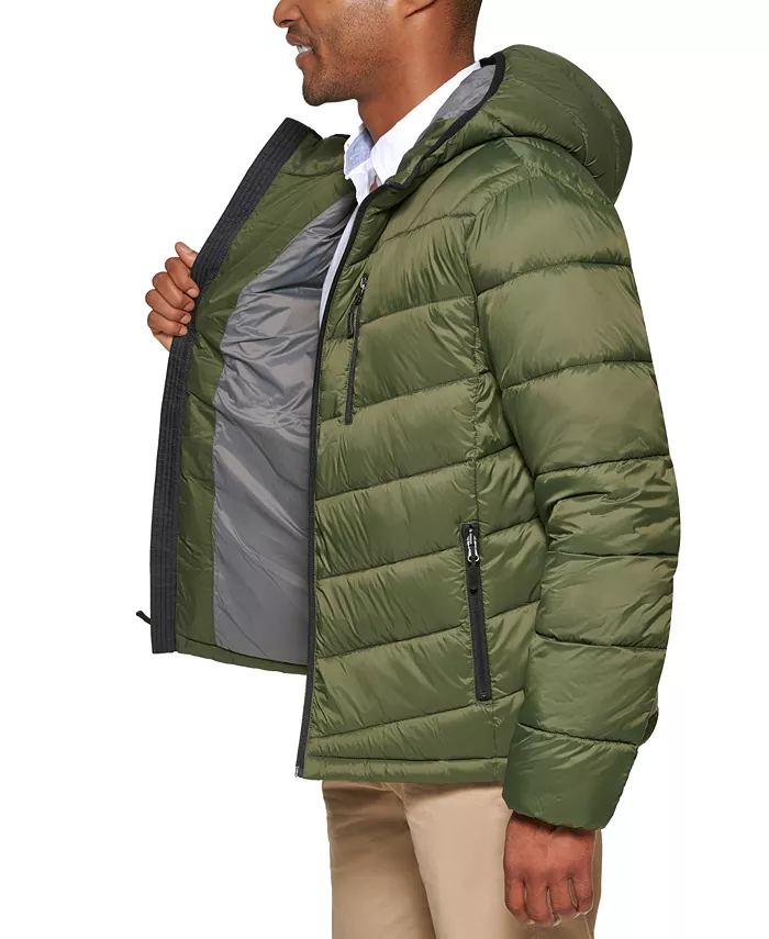 Men?s Chevron Quilted Hooded Puffer Jacket