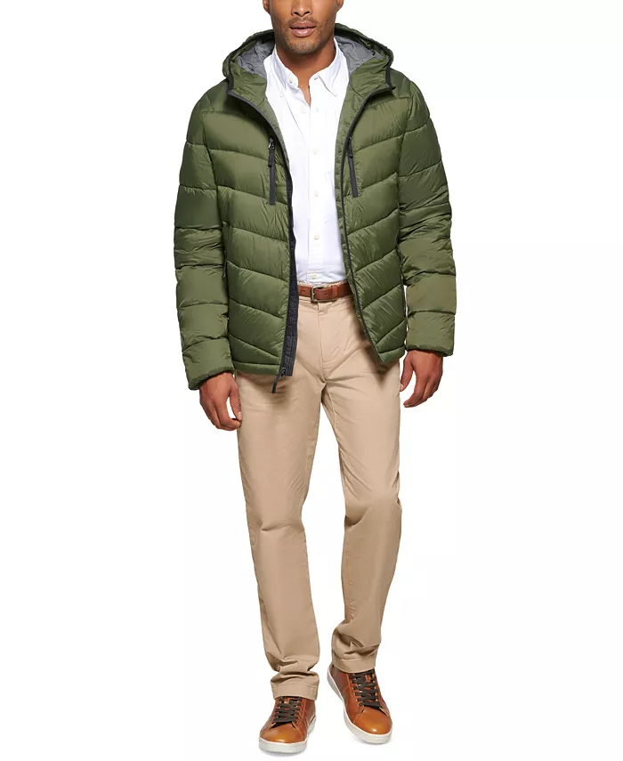 Men?s Chevron Quilted Hooded Puffer Jacket