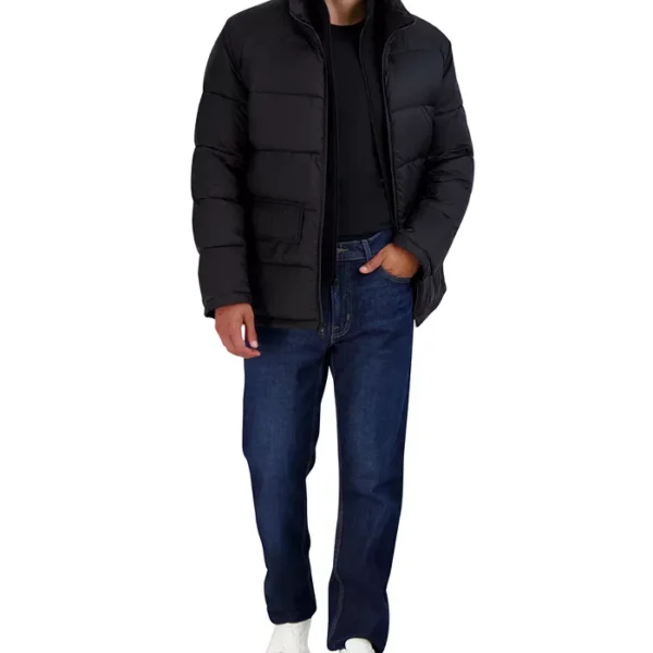Men's Stand Collar Puffer Jacket with Bib