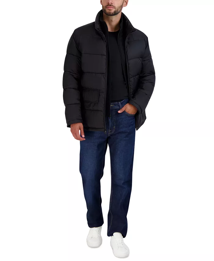 Men's Stand Collar Puffer Jacket with Bib