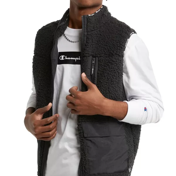 Men's Cozy Standard-Fit Mixed-Media Plush Fleece Vest