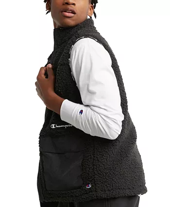 Men's Cozy Standard-Fit Mixed-Media Plush Fleece Vest