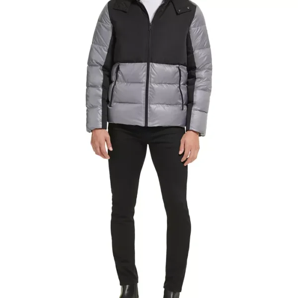 Men's Colorblock Mixed-Media Puffer Jacket