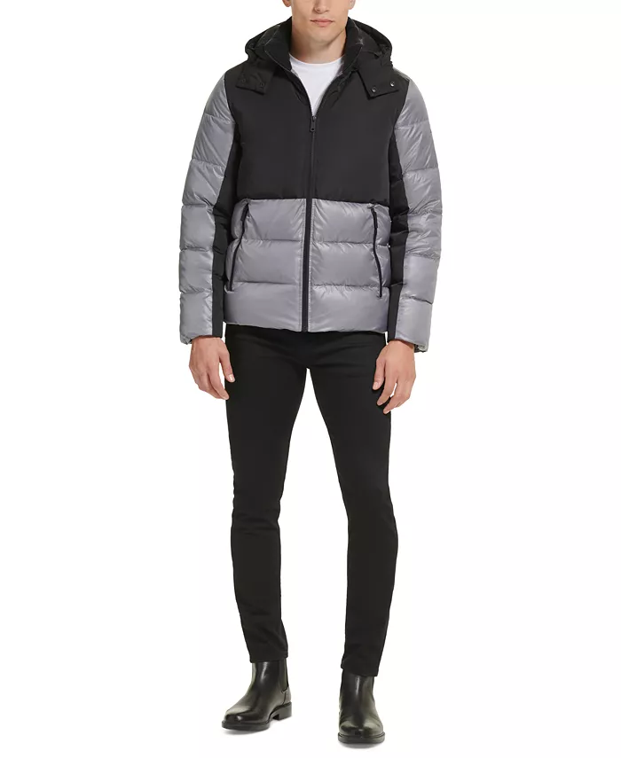 Men's Colorblock Mixed-Media Puffer Jacket