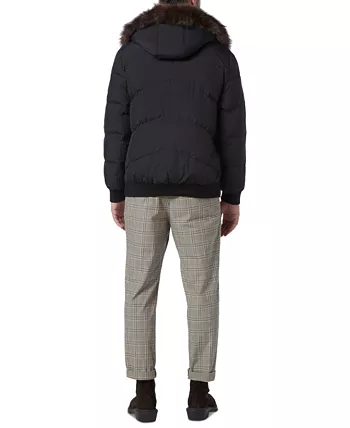 Men's Down Bomber with Faux Fur Trim and Removable Hood