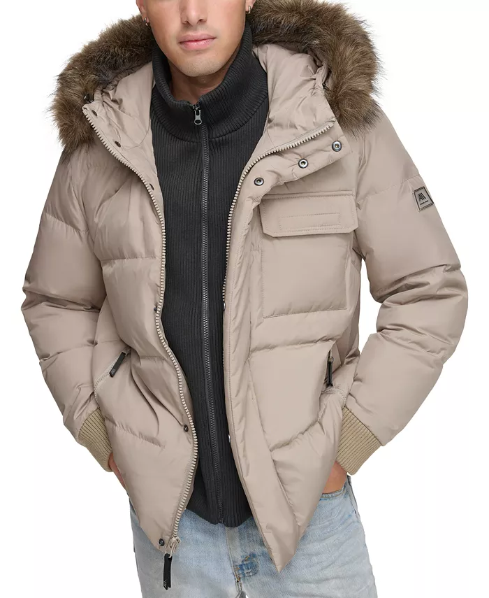 Men?s Nisko Short Channel Quilted Puffer Jacket With Faux Fur Hood