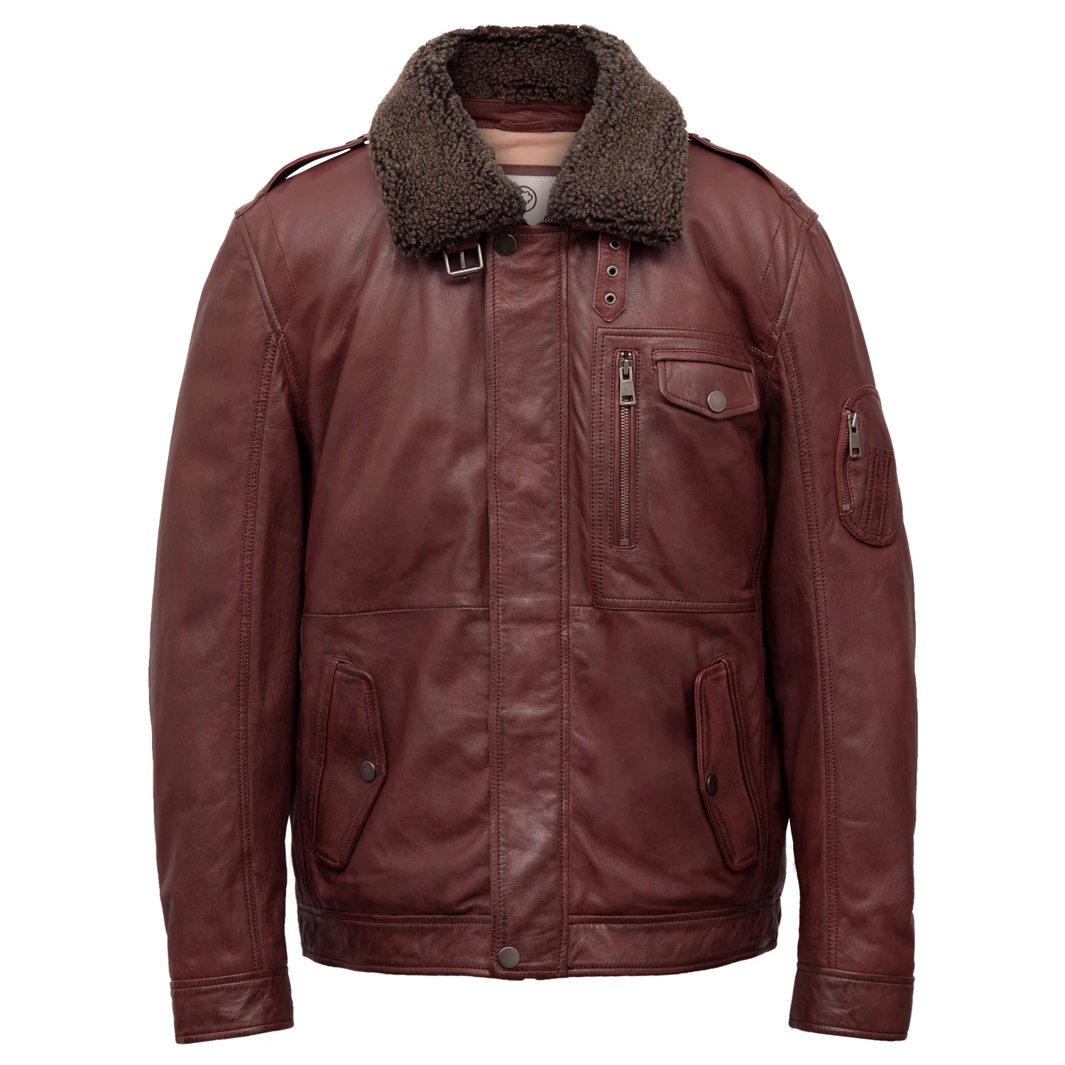 Archer Men?s Burgundy Collared Leather Jacket
