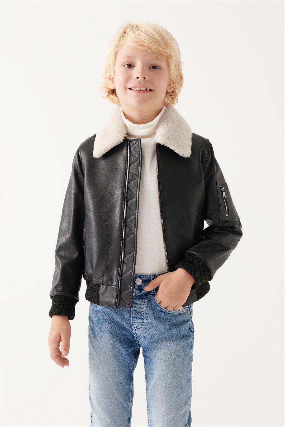 AVATAR Boys Black Leather Jacket