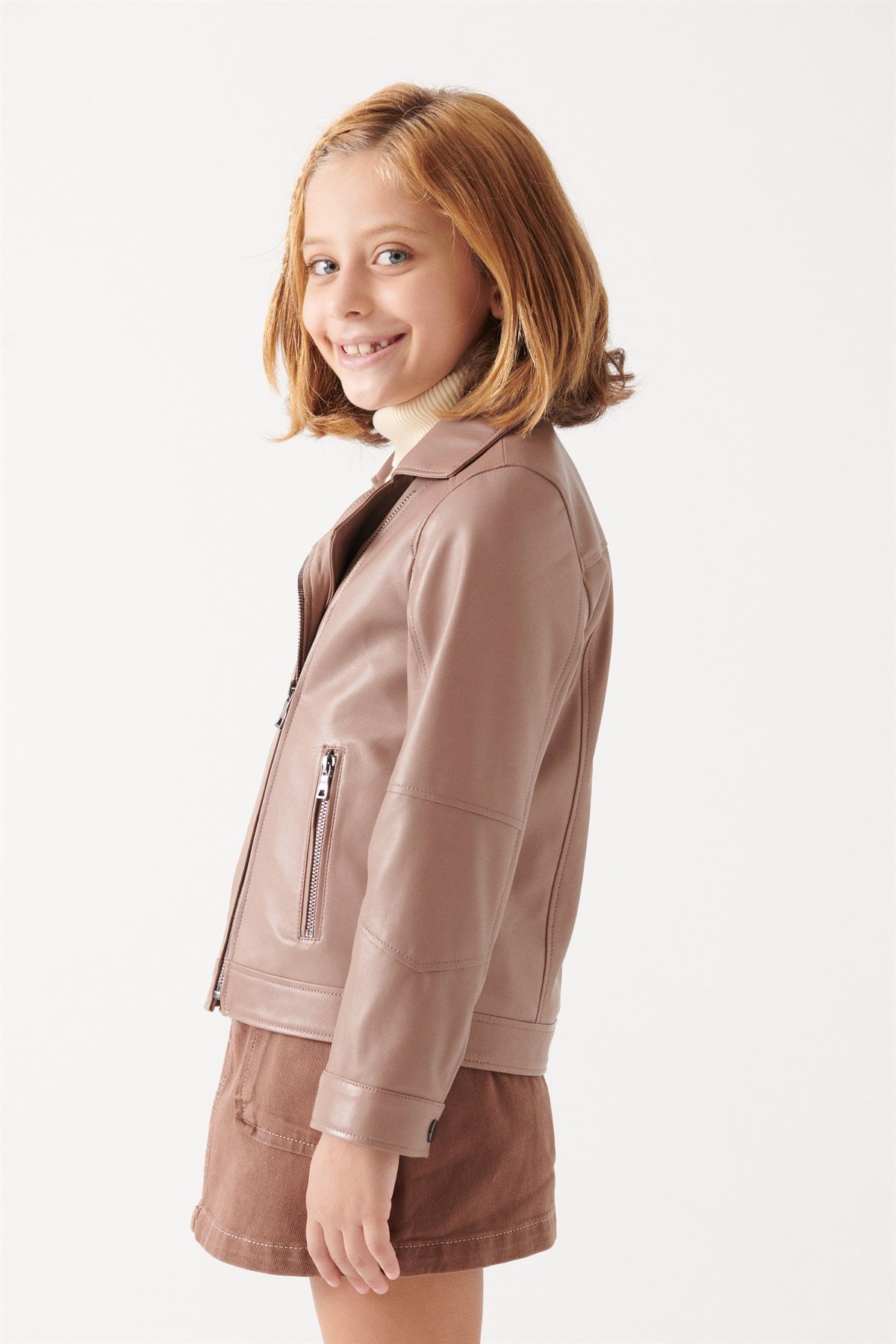 VILMA Girls Brown Leather Jacket