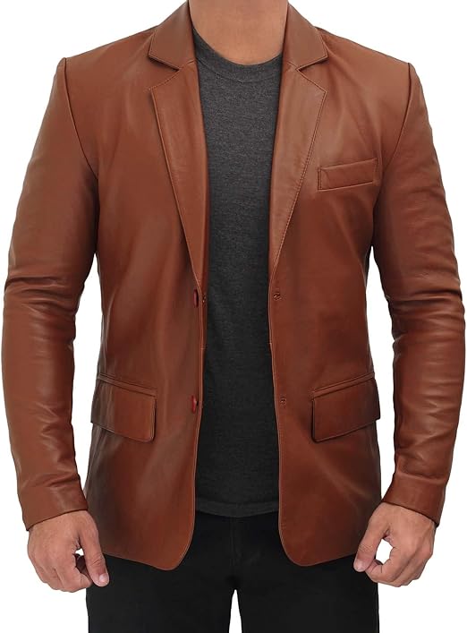 Real Lambskin Leather Blazer For Men - 2