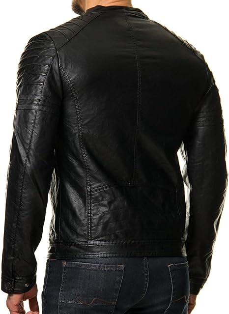 Black Lambskin Leather Motorcycle Jacket For Men 3