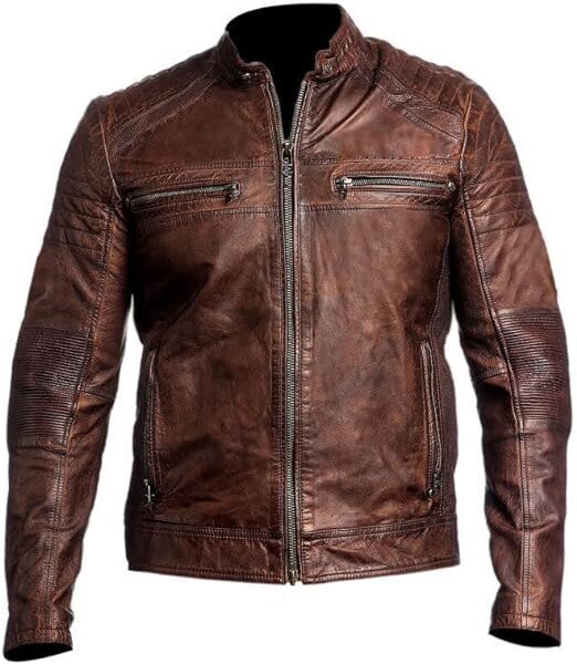 Men's Black & Brown Genuine Lambskin Leather Biker Jacket