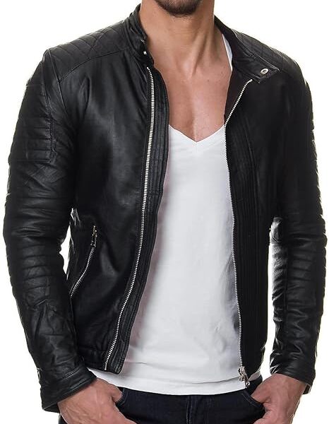 Men's Black Real Lambskin Leather Biker Jacket