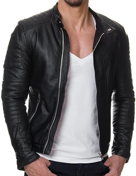 Men's Black Real Lambskin Leather Biker Jacket