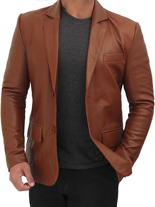 Real Lambskin Leather Blazer For Men - 2
