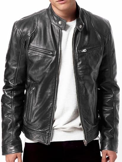 Black Genuine Lambskin Leather Vintage Jacket For Men