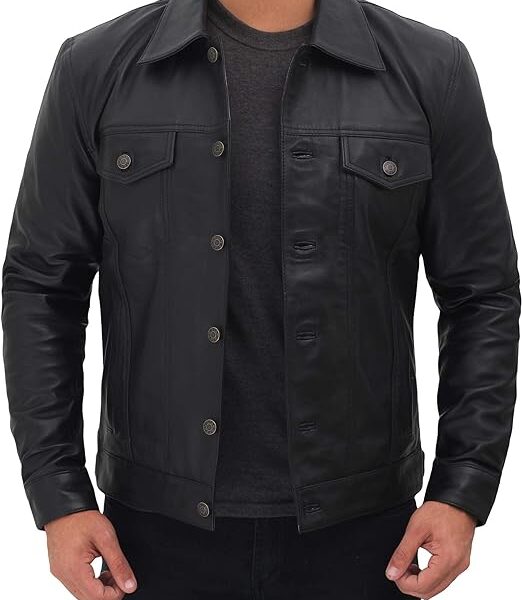 Vintage Trucker Real Lambskin Leather Jacket For Men