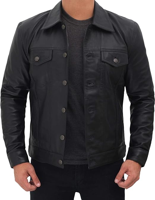 Vintage Trucker Real Lambskin Leather Jacket For Men