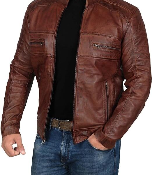 Mens Cafe Racer Real Lambskin Distressed Brown Leather Jacket