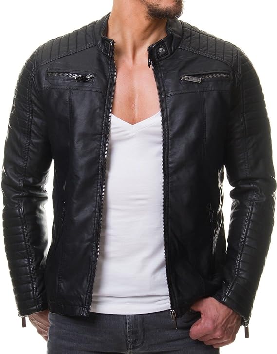 Black Lambskin Leather Motorcycle Jacket For Men