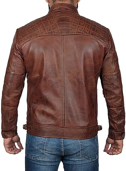 Cafe Racer Distressed Brown Real Lambskin Leather Biker Jacket 3