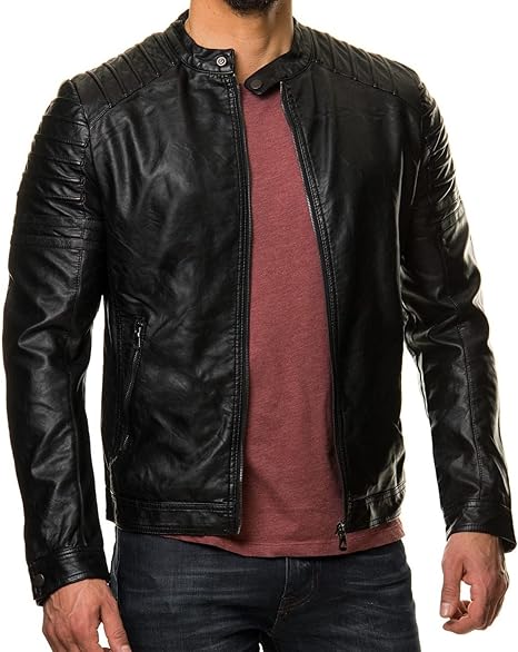 Black Lambskin Leather Motorcycle Jacket For Men 3