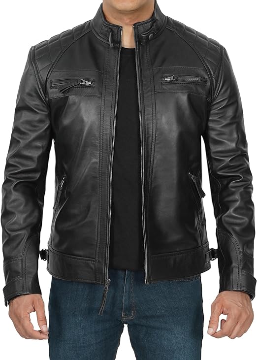 Cafe Racer Distressed Black Real Lambskin Leather Biker Jacket 3