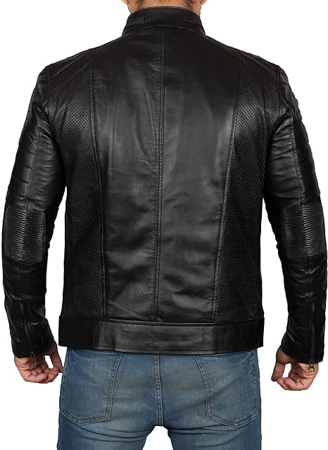 Cafe Racer Distressed Black Real Lambskin Leather Biker Jacket 2