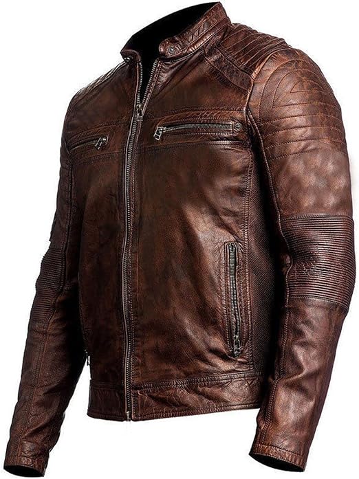 Men's Black & Brown Genuine Lambskin Leather Biker Jacket