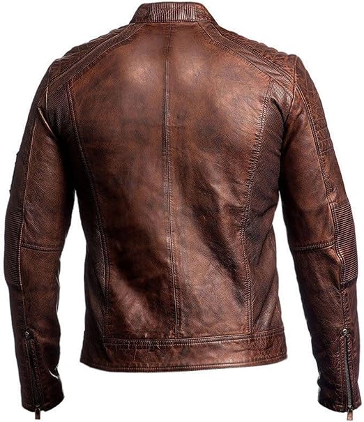 Men's Black & Brown Genuine Lambskin Leather Biker Jacket