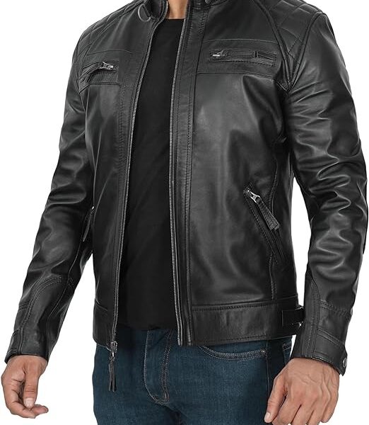 Cafe Racer Distressed Black Real Lambskin Leather Biker Jacket 3