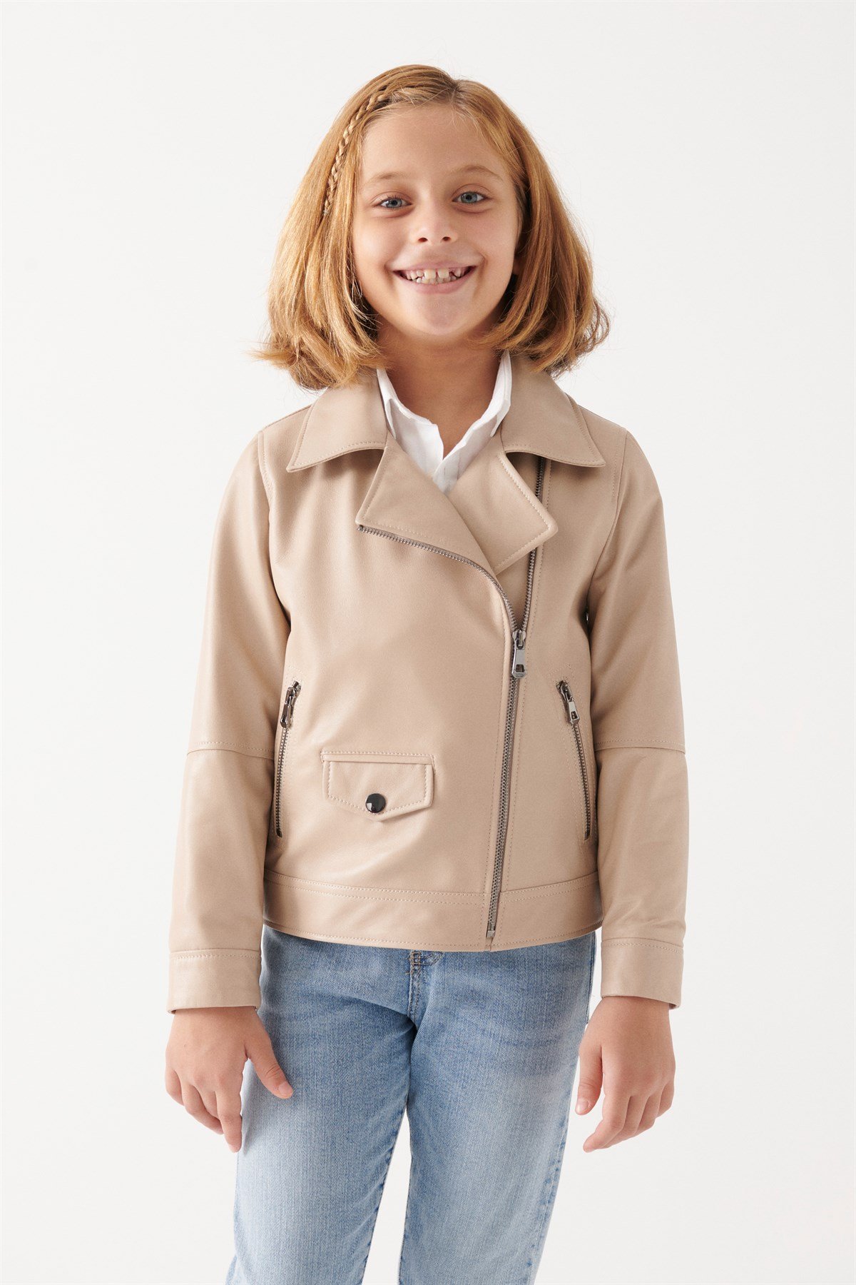 LARA Girls Beige Leather Jacket