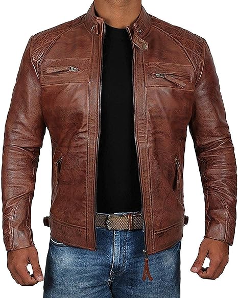 Cafe Racer Distressed Brown Real Lambskin Leather Biker Jacket 3