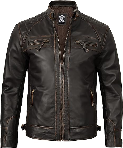 Cafe Racer Real Lambskin Distressed Leather Jacket Mens