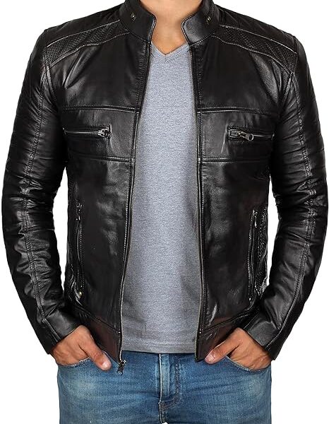 Cafe Racer Distressed Black Real Lambskin Leather Biker Jacket 2