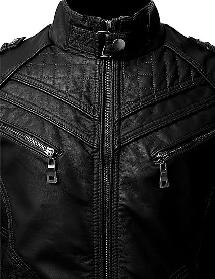 Black Genuine Lambskin Leather Biker Jacket For Men