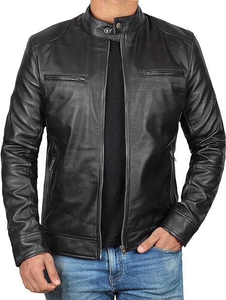 Mens Cafe Racer Real Lambskin Leather Jacket