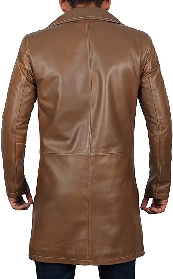 Real Lambskin Leather Brown Trench Coat For Men