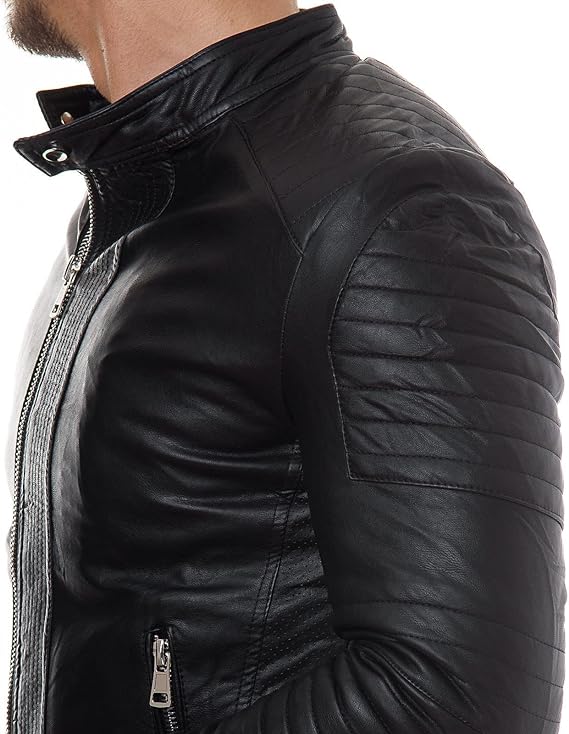 Men's Black Real Lambskin Leather Biker Jacket