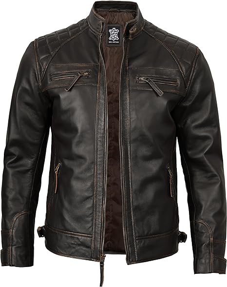Cafe Racer Real Lambskin Distressed Leather Jacket Mens