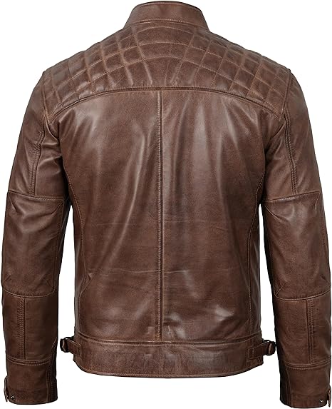Causal Real Lambskin Leather Cafe Racer Biker Jacket For Men 2