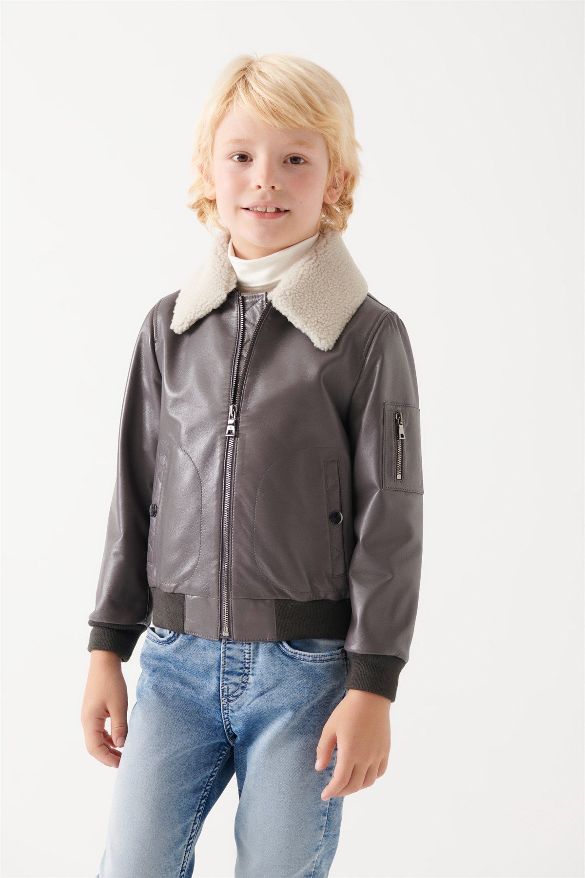 AVATAR Boys Grey Leather Jacket