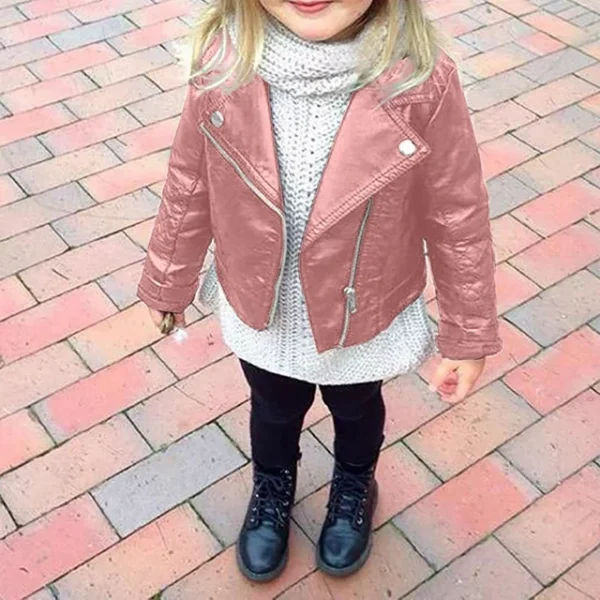 Cute Pink Faux Leather Biker Jacket For Girl