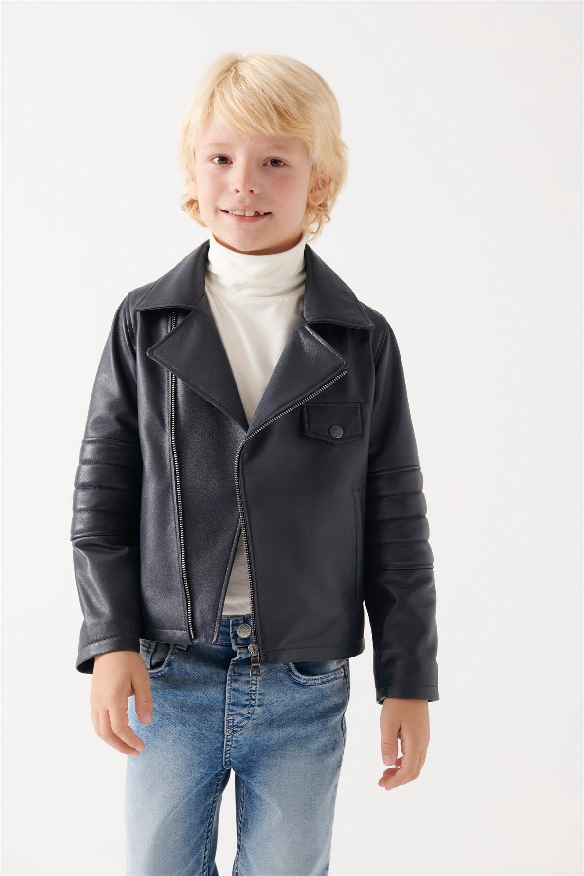 JONNY Boys Navy Blue Leather Jacket