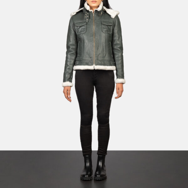 Fiona Green Hooded Shearling Leather Jacket
