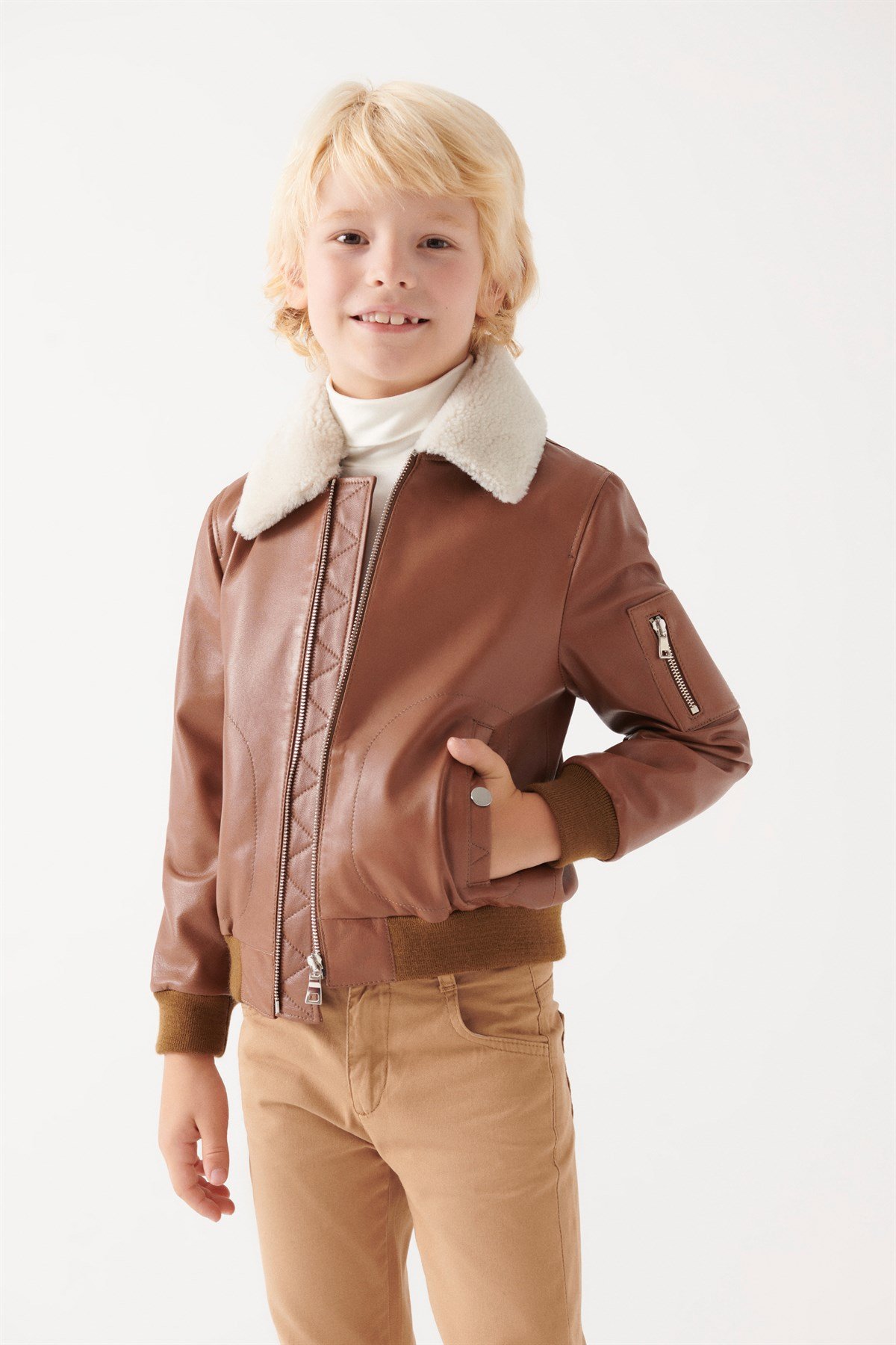 AVATAR Boys Camel Leather Jacket